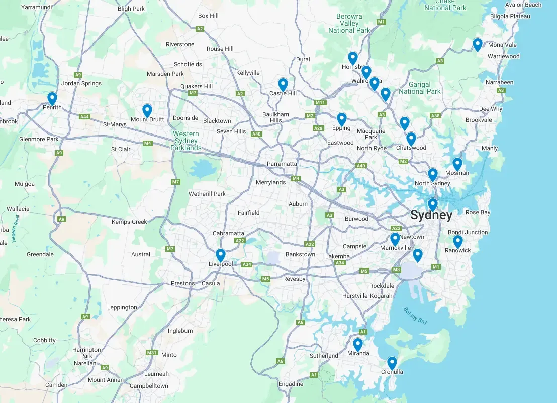 SBRE Pest Control Sydney service coverage map