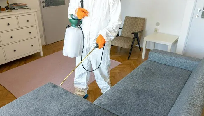 SBRE technician inspecting a family home exterior for pests